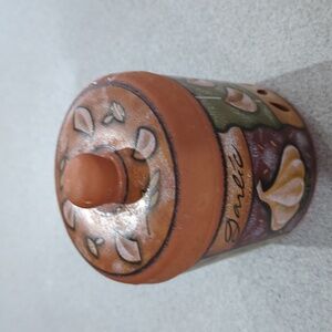TERRACOTTA VINTAGE CERAMIC GARLIC POT WITH LID FARM KITCHEN FARMHOUSE
